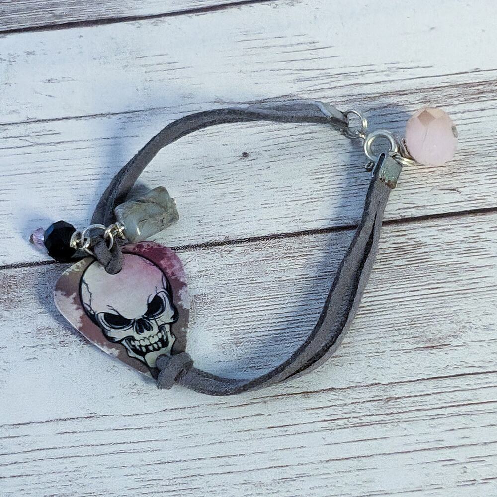Cord Bracelet with Skull Plectrum Charm